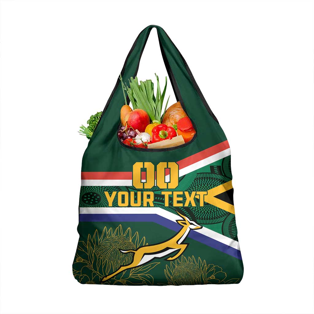 Custom South Africa Rugby Grocery Bag Springboks Mascot African Pattern
