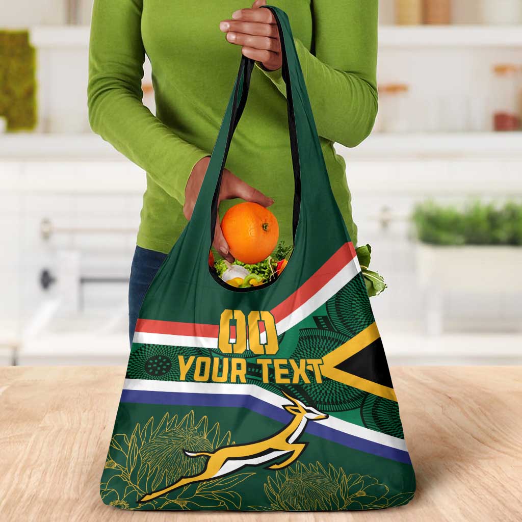 Custom South Africa Rugby Grocery Bag Springboks Mascot African Pattern