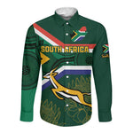 Custom South Africa Rugby Long Sleeve Button Shirt Springboks Mascot African Pattern