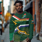Custom South Africa Rugby Long Sleeve Shirt Springboks Mascot African Pattern LT18