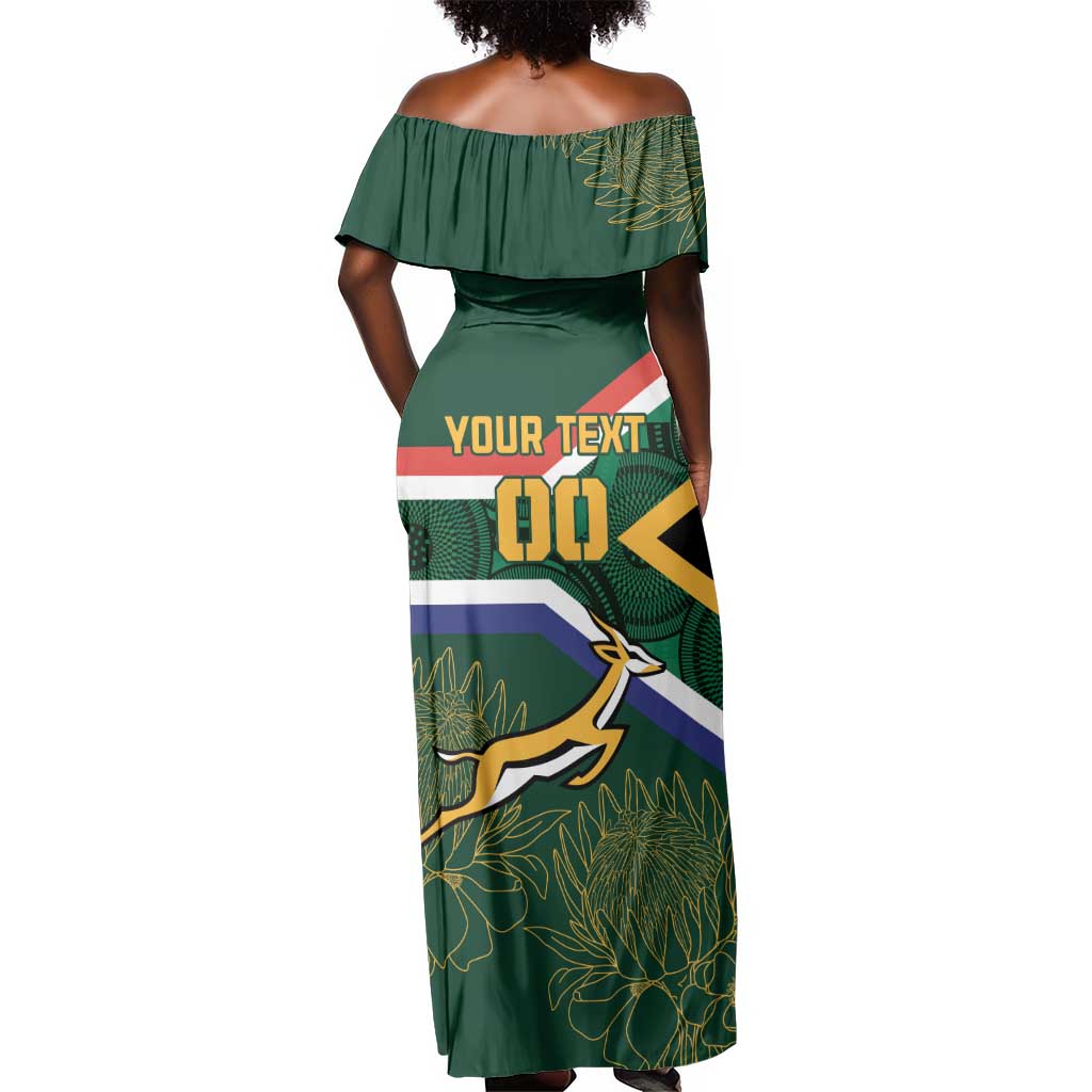 Custom South Africa Rugby Off Shoulder Maxi Dress Springboks Mascot African Pattern