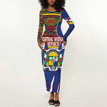 Personalized Central African Republic Coat Of Arms Long Sleeve Bodycon Dress Kente Pattern LT18