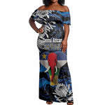 Personalized Central African Republic Off Shoulder Maxi Dress Elephant With King Protea