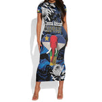 Personalized Central African Republic Short Sleeve Bodycon Dress Elephant With King Protea LT18