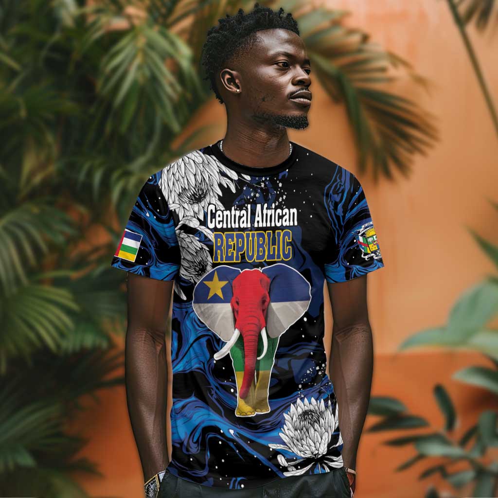 Personalized Central African Republic T shirt Elephant With King Protea