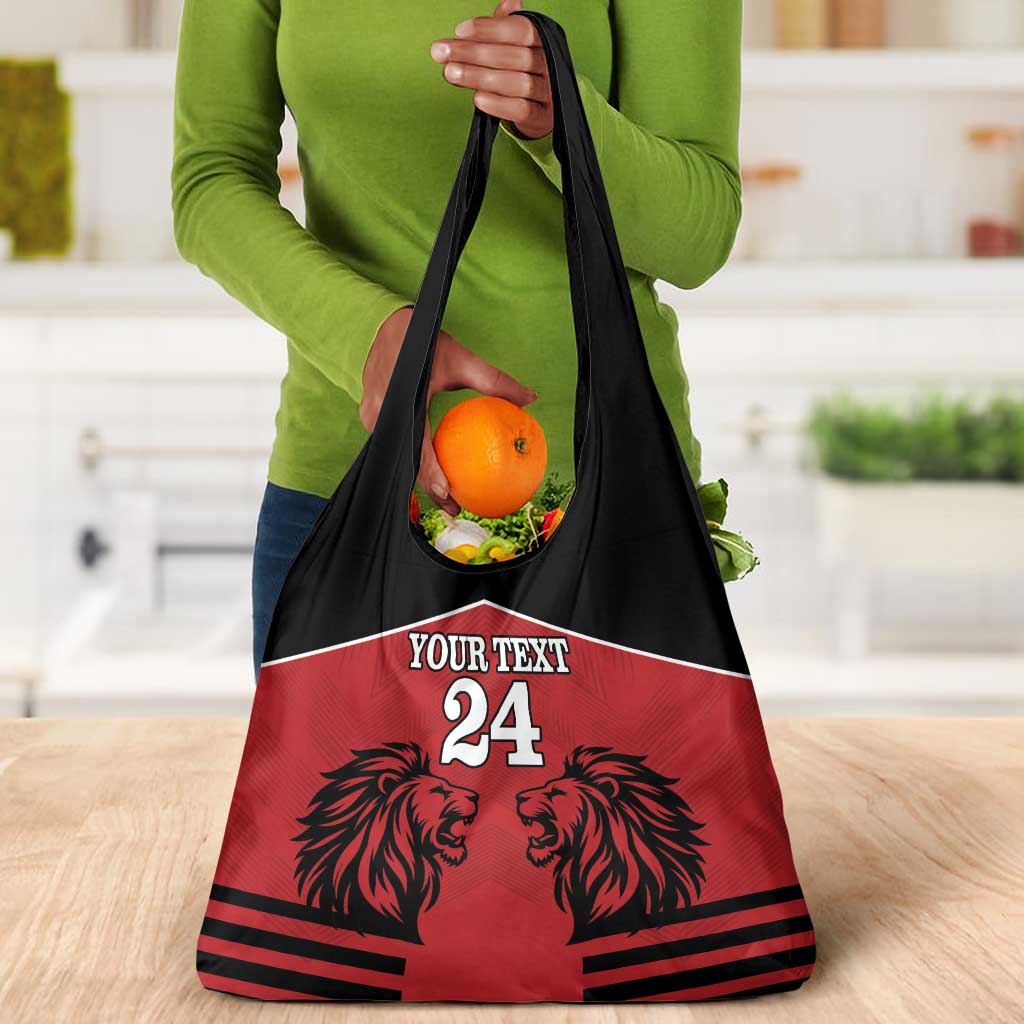Custom Afro Kenya Rugby Grocery Bag African Lion Head