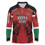 Custom Afro Kenya Rugby Long Sleeve Polo Shirt African Lion Head