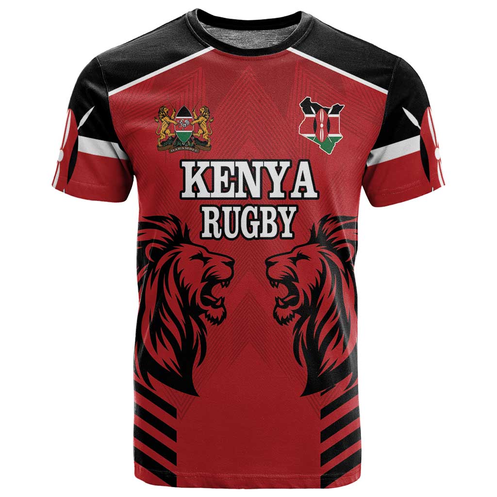 Custom Afro Kenya Rugby T shirt African Lion Head