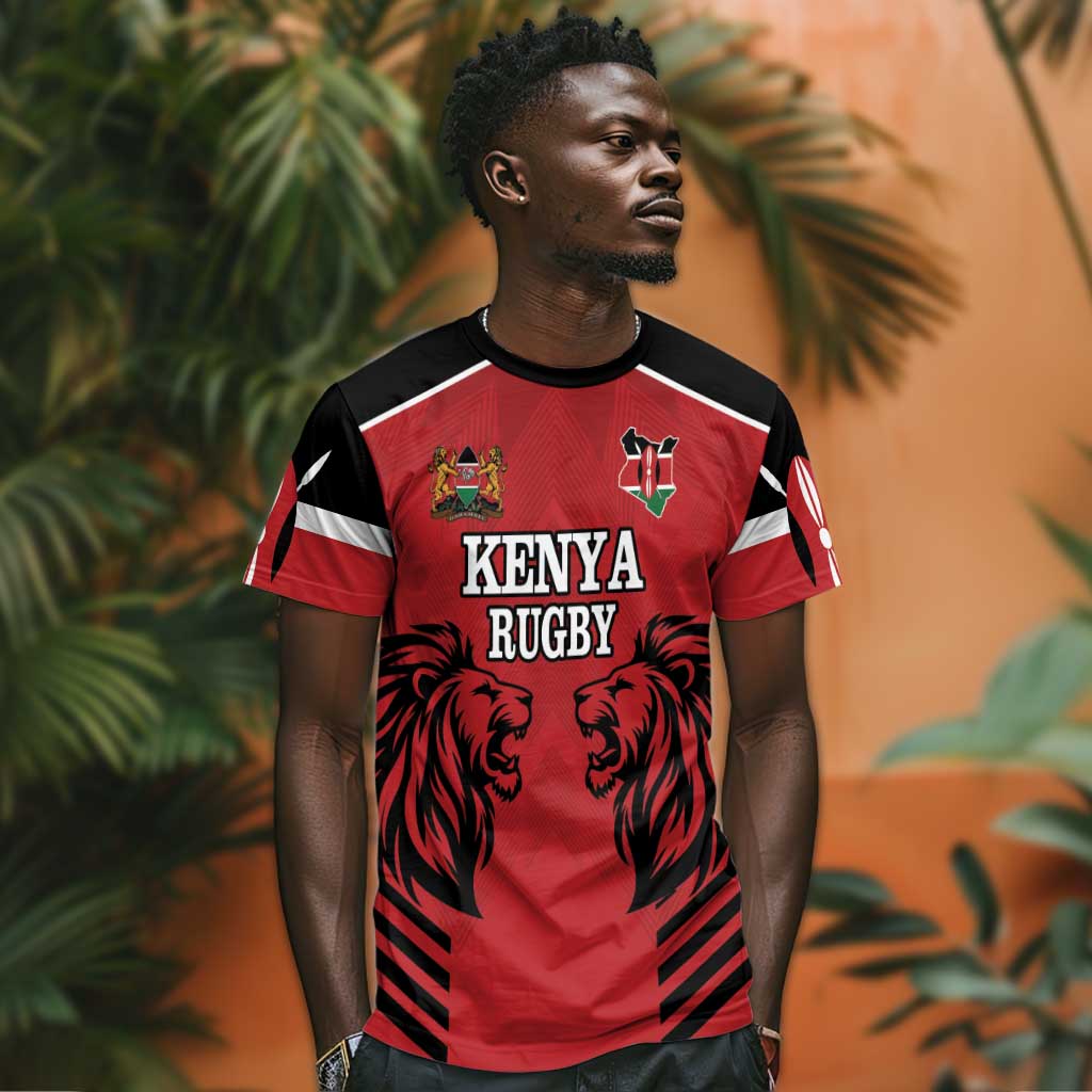 Custom Afro Kenya Rugby T shirt African Lion Head