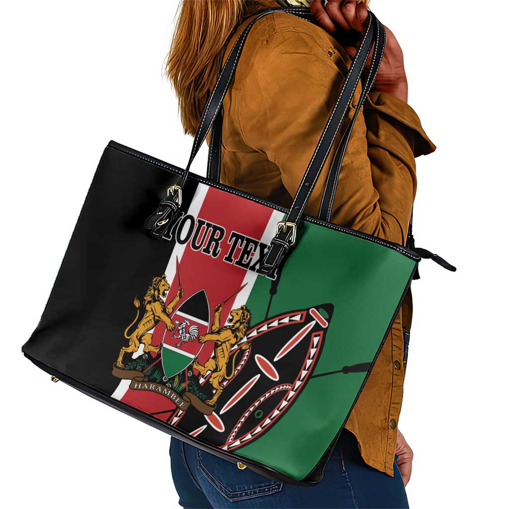 Personalized Jamhuri Day Leather Tote Bag Kenya Map With African Shield