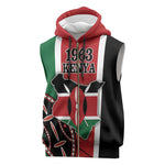 Personalized Jamhuri Day Sleeveless Zip Hoodie Kenya Map With African Shield - African Pride