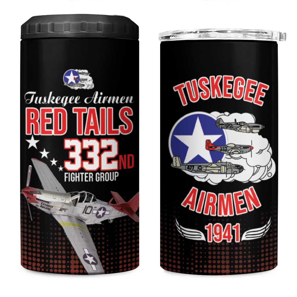 Tuskegee Red Tails Airmen WWII Tribute 4 in 1 Can Cooler Tumbler 332nd Fighter Group - Black - African Pride