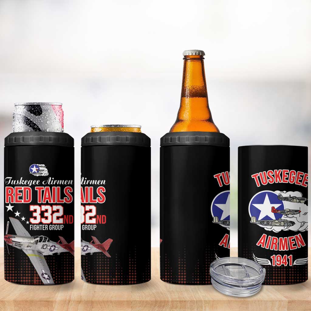 Tuskegee Red Tails Airmen WWII Tribute 4 in 1 Can Cooler Tumbler 332nd Fighter Group - Black - African Pride