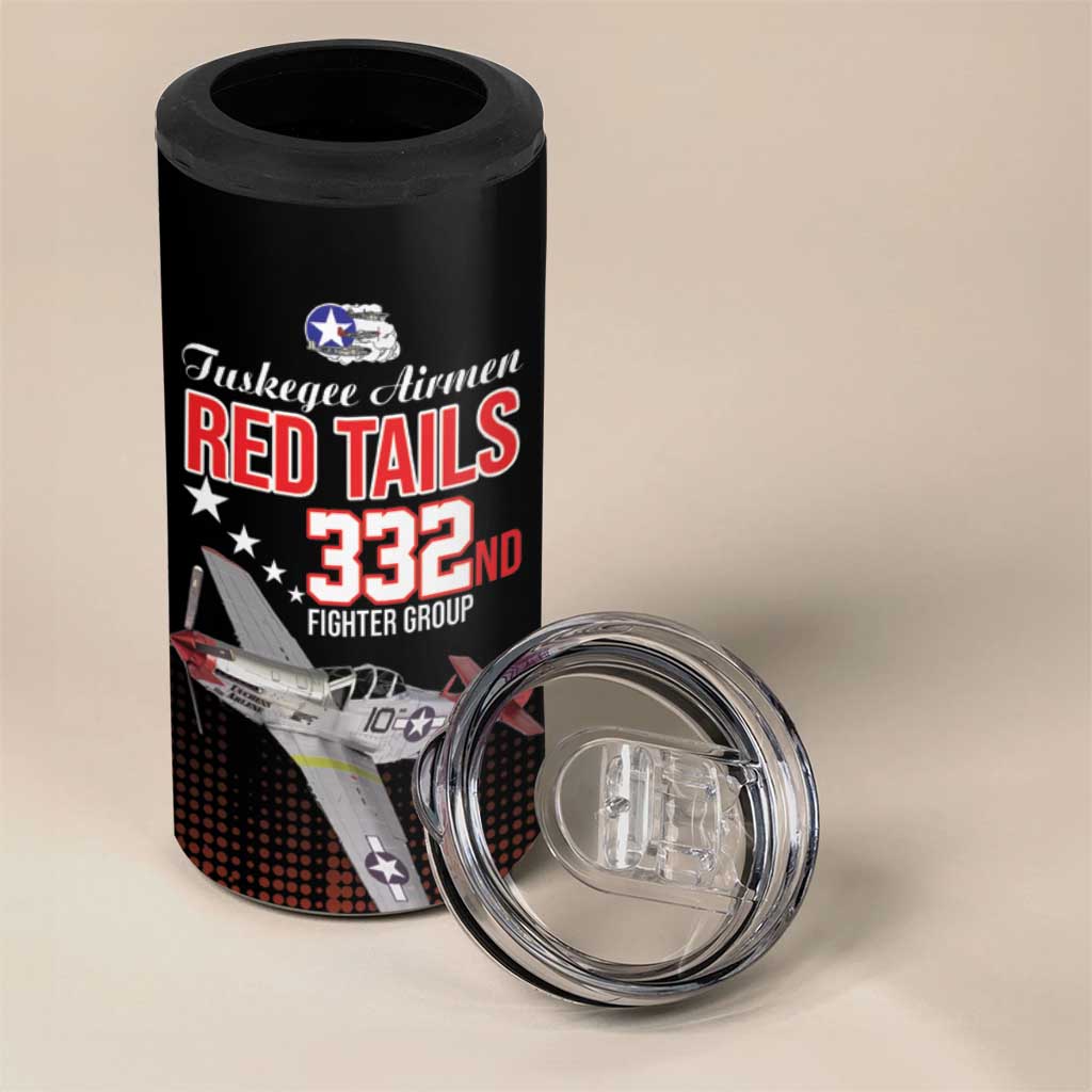 Tuskegee Red Tails Airmen WWII Tribute 4 in 1 Can Cooler Tumbler 332nd Fighter Group - Black - African Pride