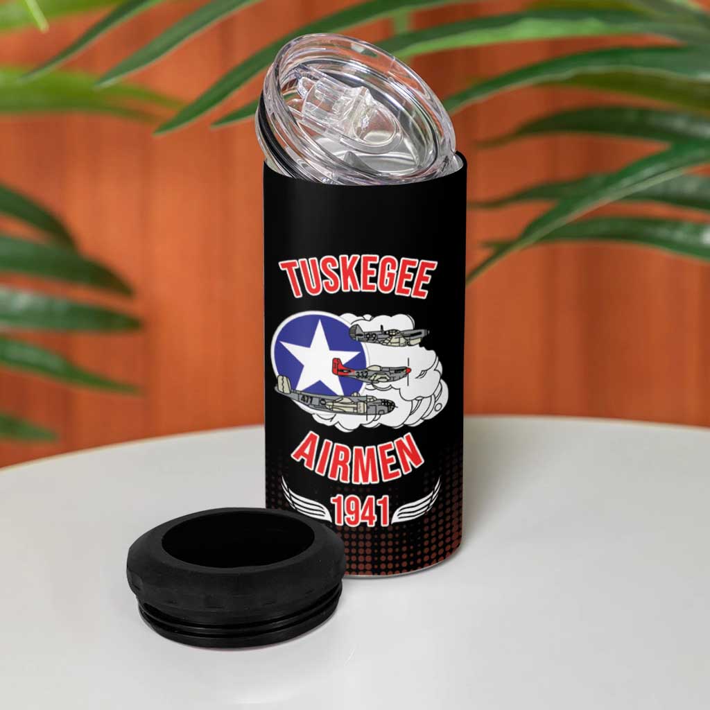 Tuskegee Red Tails Airmen WWII Tribute 4 in 1 Can Cooler Tumbler 332nd Fighter Group - Black - African Pride