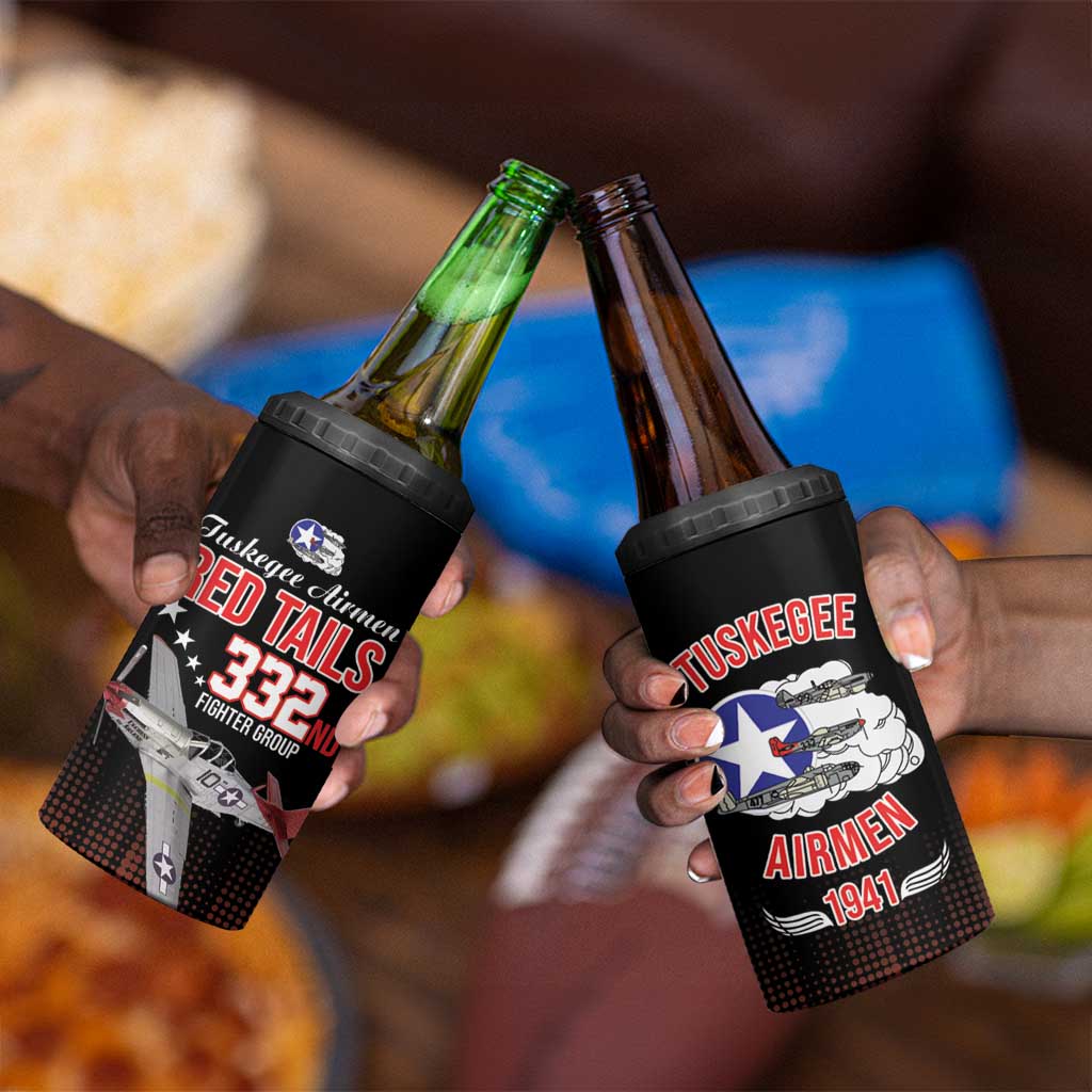 Tuskegee Red Tails Airmen WWII Tribute 4 in 1 Can Cooler Tumbler 332nd Fighter Group - Black - African Pride