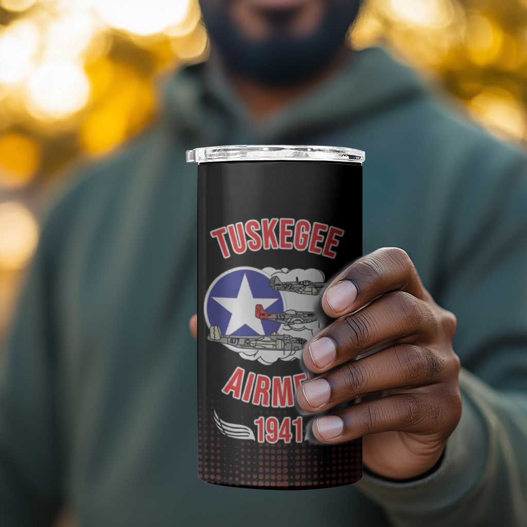 Tuskegee Red Tails Airmen WWII Tribute 4 in 1 Can Cooler Tumbler 332nd Fighter Group - Black - African Pride