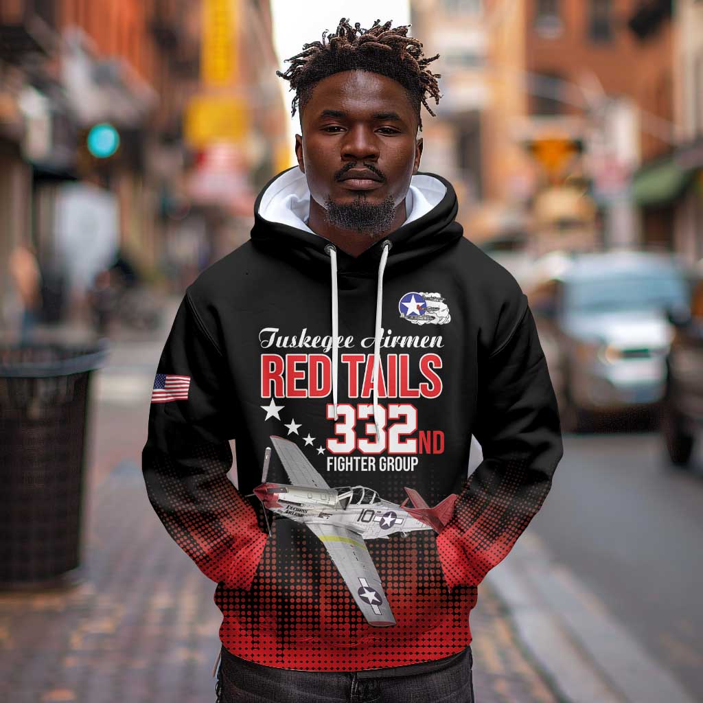 Tuskegee Red Tails Airmen WWII Tribute Hoodie 332nd Fighter Group - Black