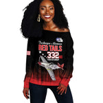 Tuskegee Red Tails Airmen WWII Tribute Off Shoulder Sweater 332nd Fighter Group - Black - African Pride