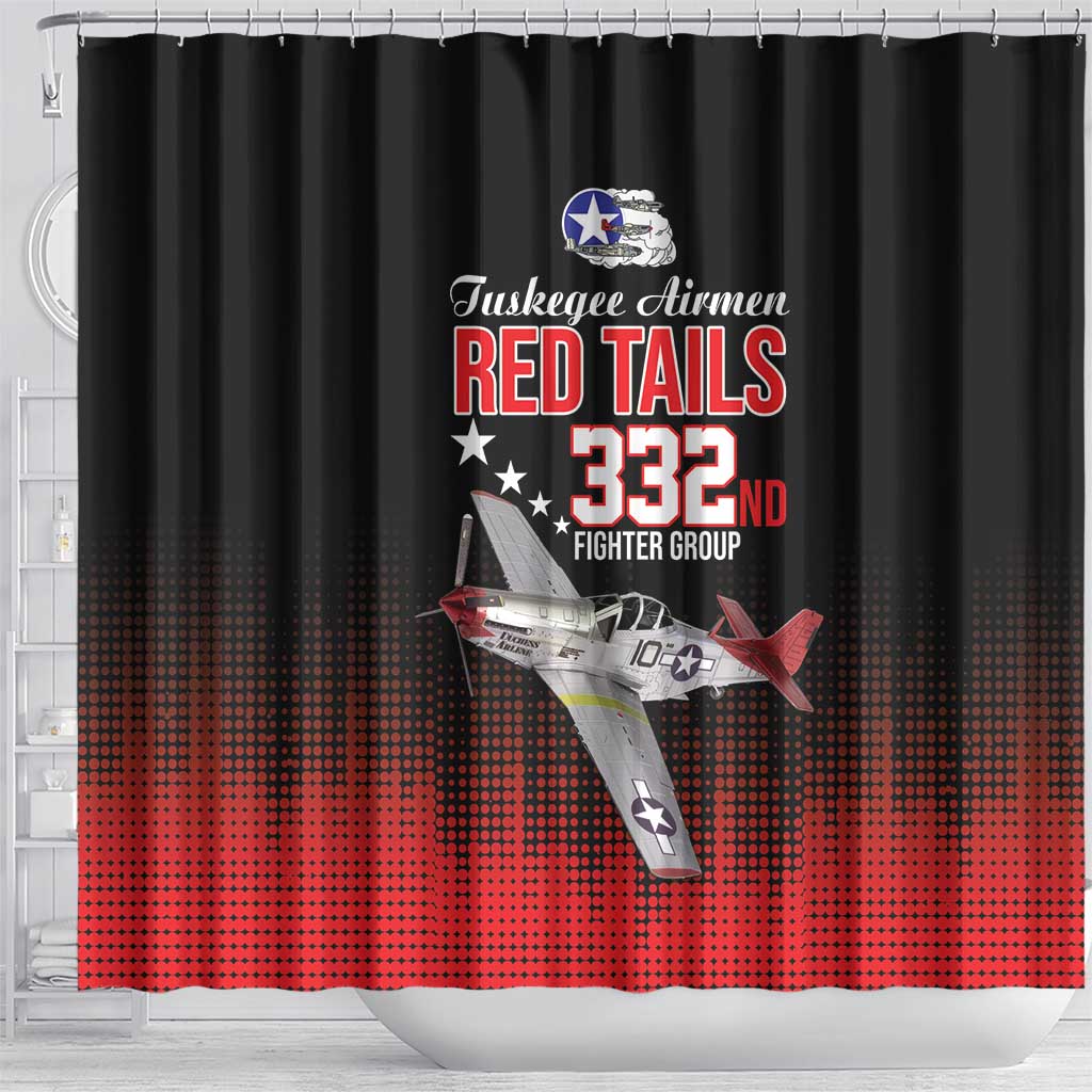 Tuskegee Red Tails Airmen WWII Tribute Shower Curtain 332nd Fighter Group - Black - African Pride