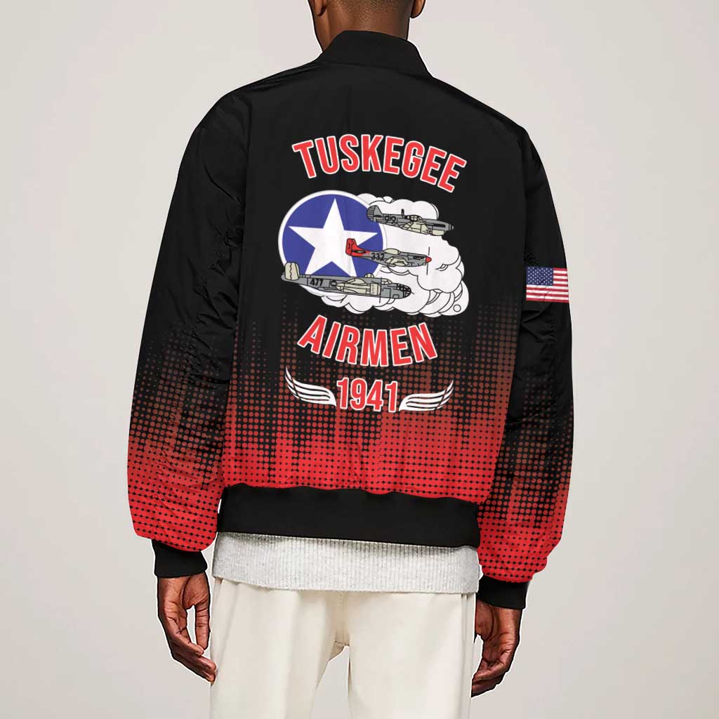 Tuskegee Red Tails Airmen WWII Tribute Sleeve Zip Bomber Jacket 332nd Fighter Group - Black - African Pride
