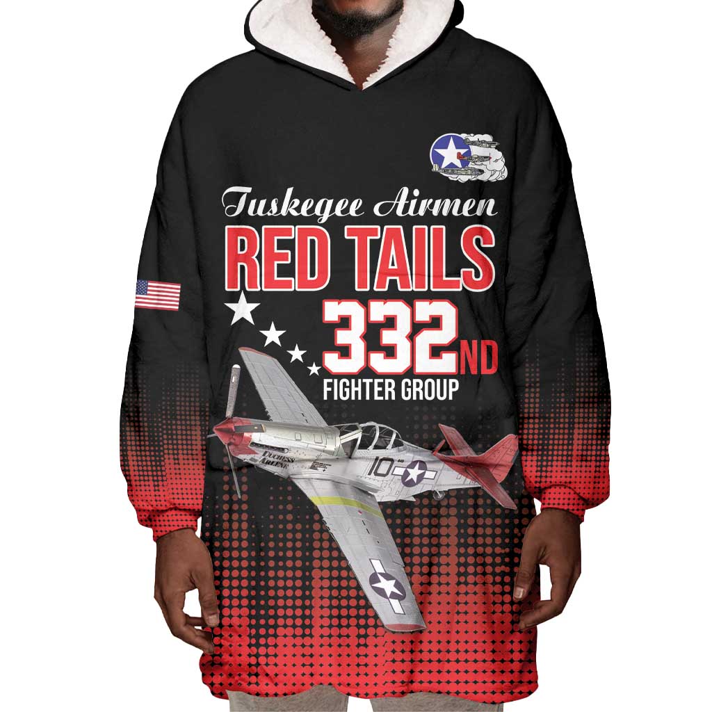 Tuskegee Red Tails Airmen WWII Tribute Wearable Blanket Hoodie 332nd Fighter Group - Black - African Pride