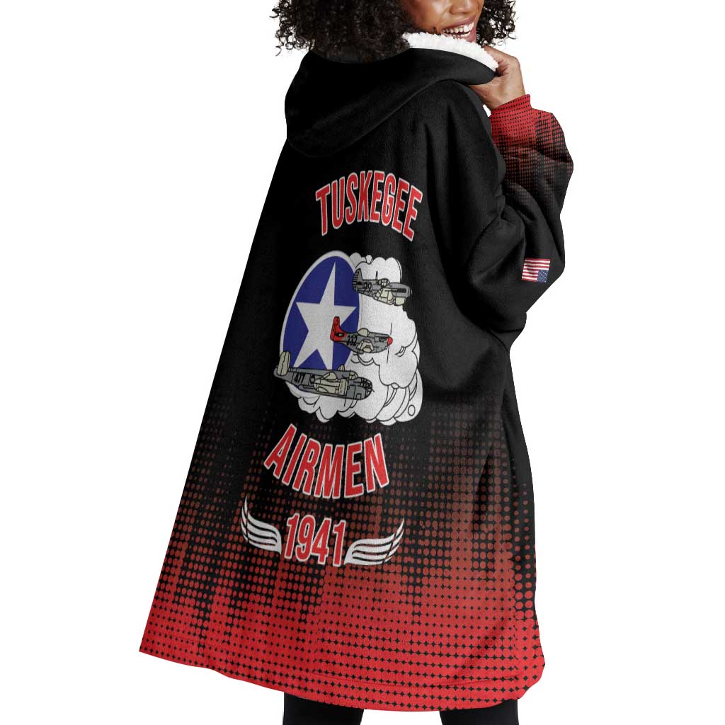 Tuskegee Red Tails Airmen WWII Tribute Wearable Blanket Hoodie 332nd Fighter Group - Black - African Pride