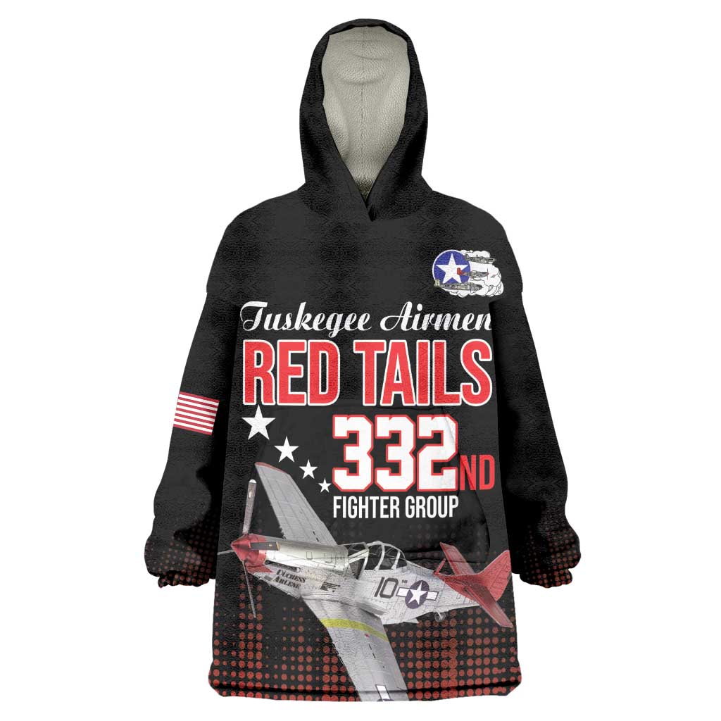 Tuskegee Red Tails Airmen WWII Tribute Wearable Blanket Hoodie 332nd Fighter Group - Black - African Pride