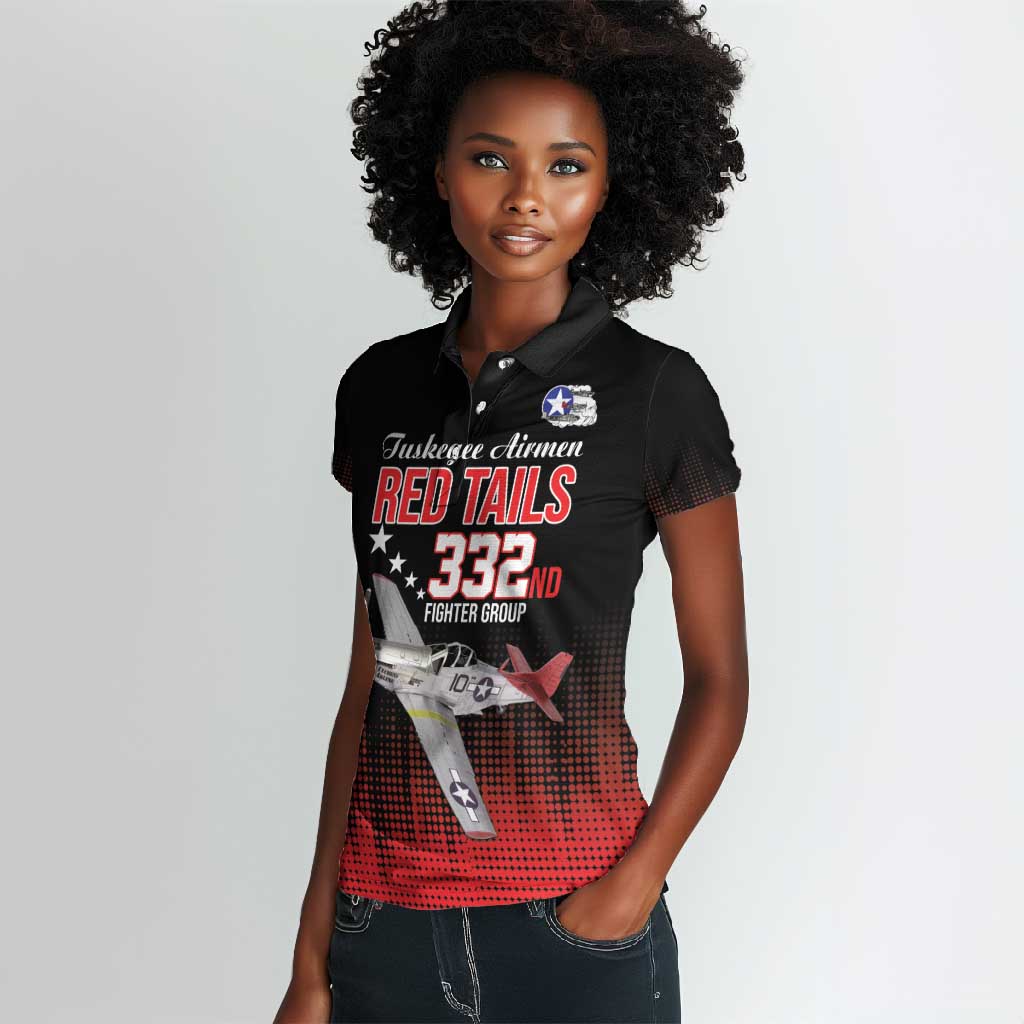 Tuskegee Red Tails Airmen WWII Tribute Women Polo Shirt 332nd Fighter Group - Black - African Pride
