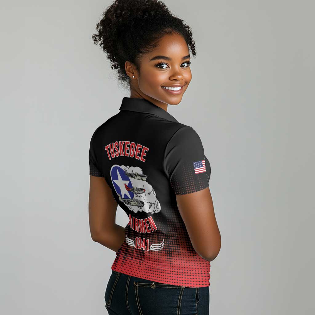 Tuskegee Red Tails Airmen WWII Tribute Women Polo Shirt 332nd Fighter Group - Black - African Pride