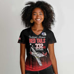 Tuskegee Red Tails Airmen WWII Tribute Women V-Neck T-Shirt 332nd Fighter Group - Black - African Pride