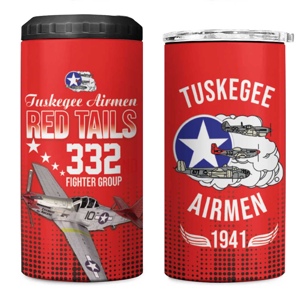 Tuskegee Red Tails Airmen WWII Tribute 4 in 1 Can Cooler Tumbler 332nd Fighter Group - Red - African Pride