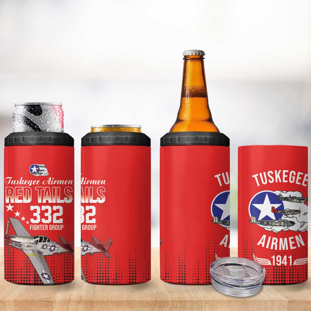 Tuskegee Red Tails Airmen WWII Tribute 4 in 1 Can Cooler Tumbler 332nd Fighter Group - Red - African Pride