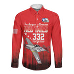 Tuskegee Red Tails Airmen WWII Tribute Long Sleeve Button Shirt 332nd Fighter Group - Red - African Pride