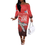 Tuskegee Red Tails Airmen WWII Tribute Off The Shoulder Long Sleeve Dress 332nd Fighter Group - Red - African Pride