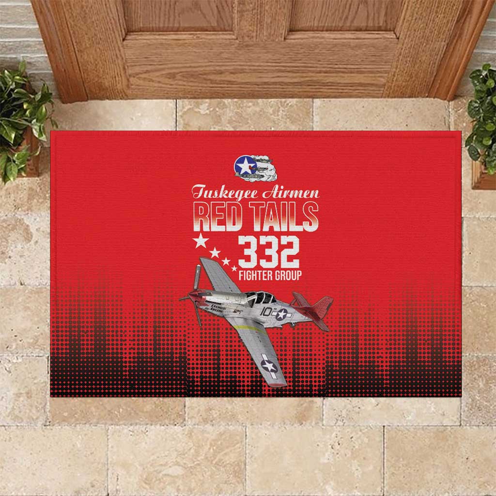 Tuskegee Red Tails Airmen WWII Tribute Rubber Doormat 332nd Fighter Group - Red - African Pride
