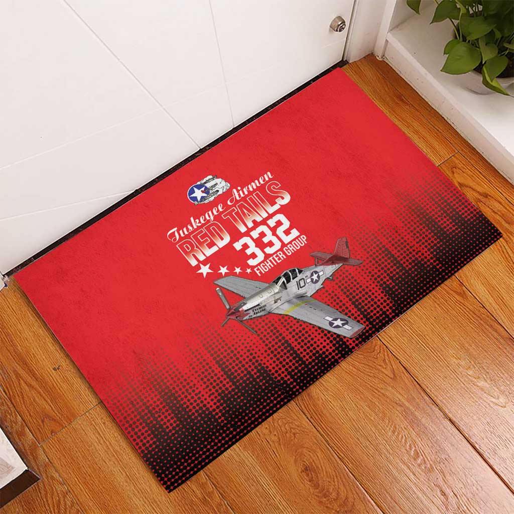 Tuskegee Red Tails Airmen WWII Tribute Rubber Doormat 332nd Fighter Group - Red - African Pride