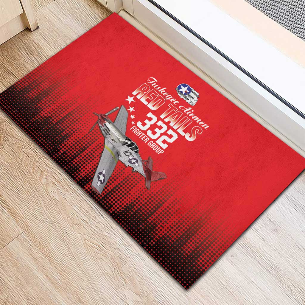 Tuskegee Red Tails Airmen WWII Tribute Rubber Doormat 332nd Fighter Group - Red - African Pride