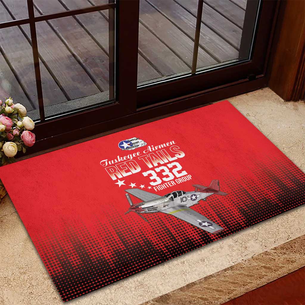 Tuskegee Red Tails Airmen WWII Tribute Rubber Doormat 332nd Fighter Group - Red - African Pride