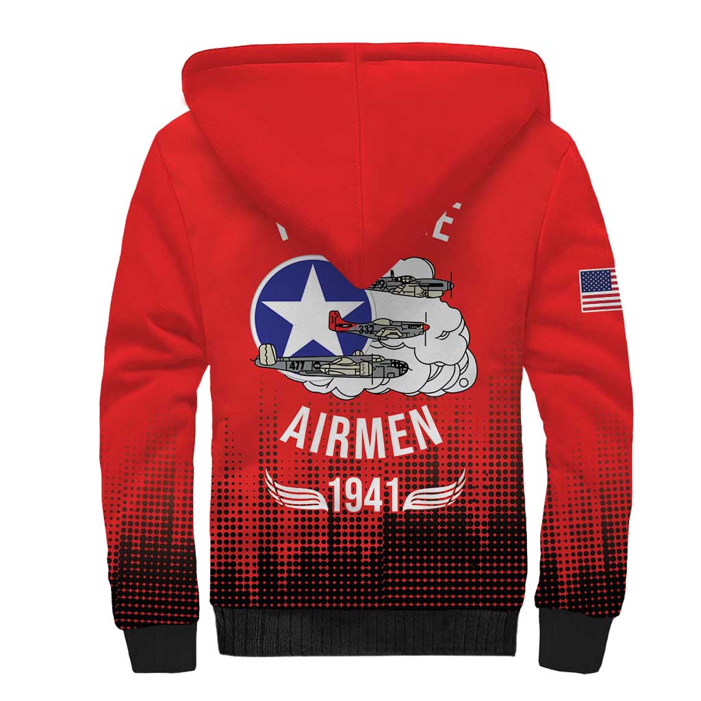 Tuskegee Red Tails Airmen WWII Tribute Sherpa Hoodie 332nd Fighter Group - Red - African Pride