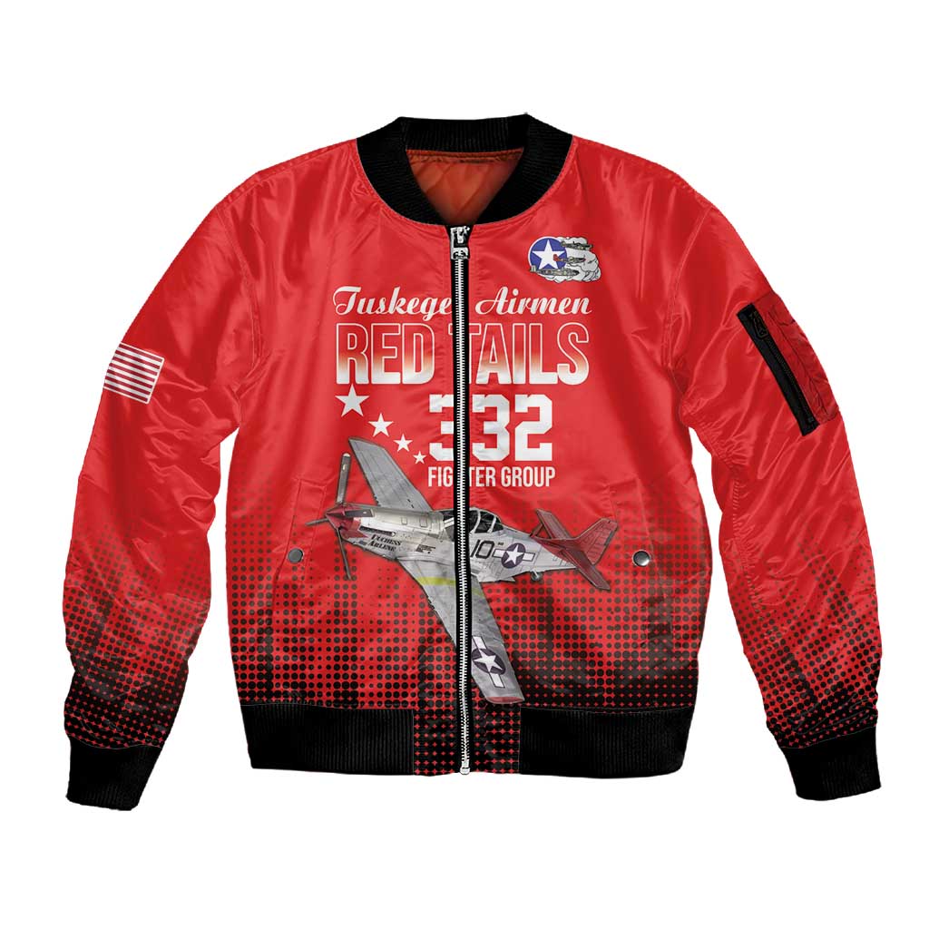 Tuskegee Red Tails Airmen WWII Tribute Sleeve Zip Bomber Jacket 332nd Fighter Group - Red - African Pride