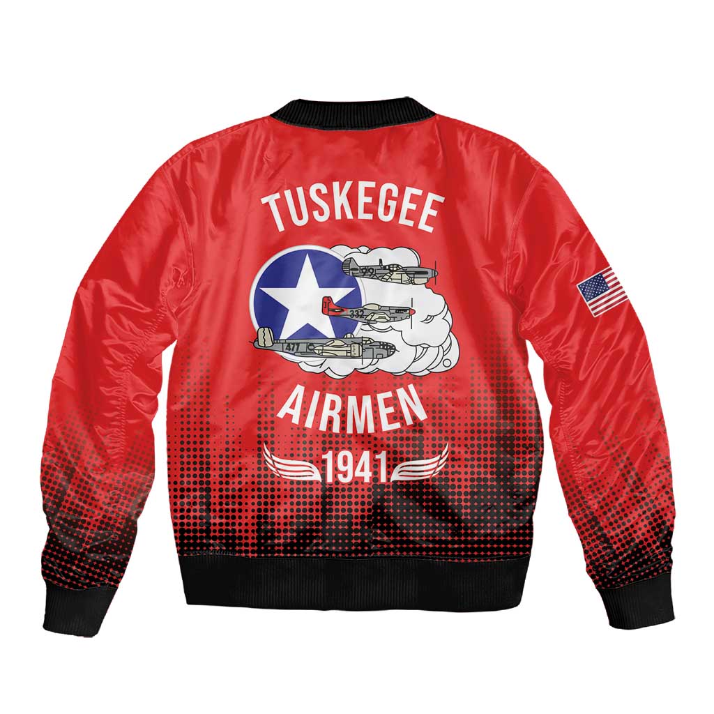 Tuskegee Red Tails Airmen WWII Tribute Sleeve Zip Bomber Jacket 332nd Fighter Group - Red - African Pride