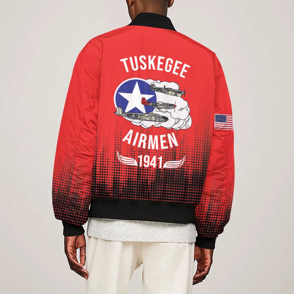 Tuskegee Red Tails Airmen WWII Tribute Sleeve Zip Bomber Jacket 332nd Fighter Group - Red - African Pride