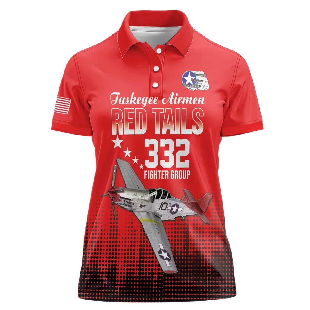 Tuskegee Red Tails Airmen WWII Tribute Women Polo Shirt 332nd Fighter Group - Red - African Pride
