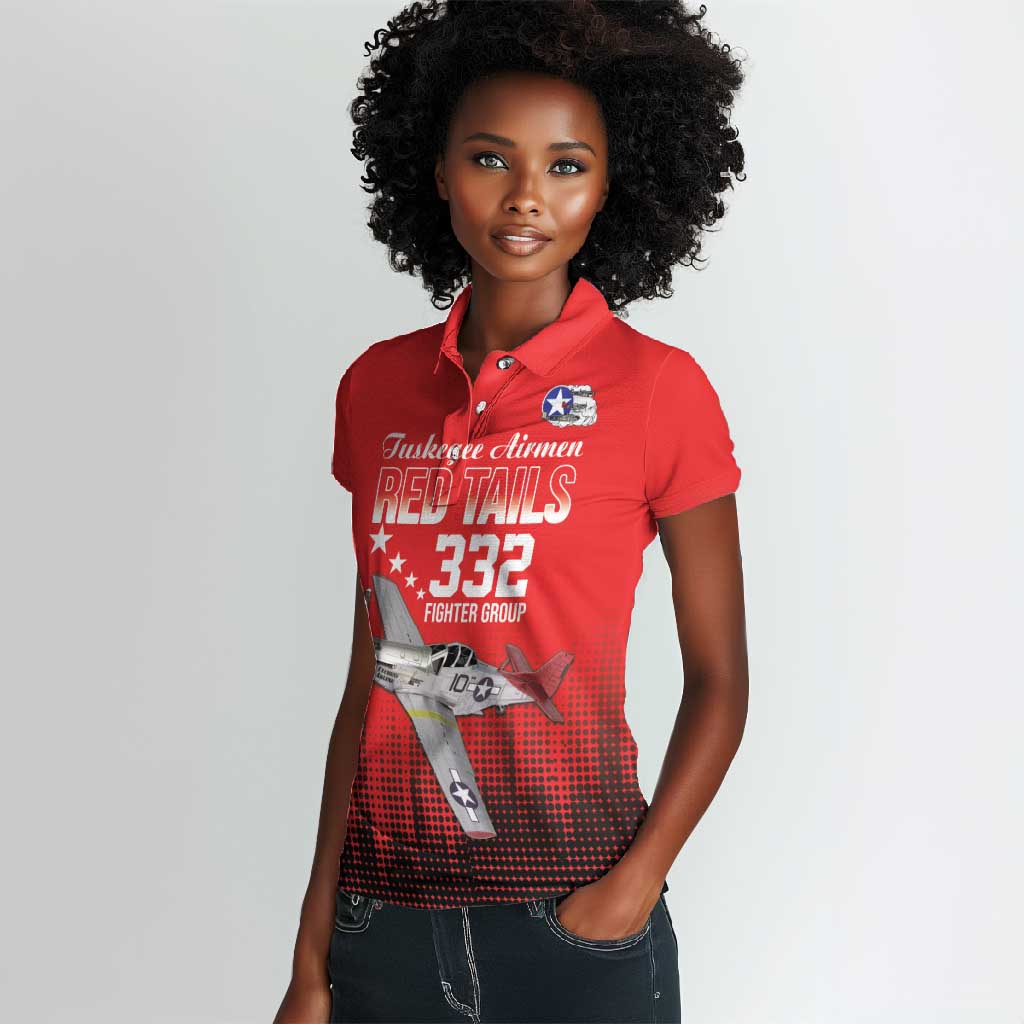 Tuskegee Red Tails Airmen WWII Tribute Women Polo Shirt 332nd Fighter Group - Red - African Pride