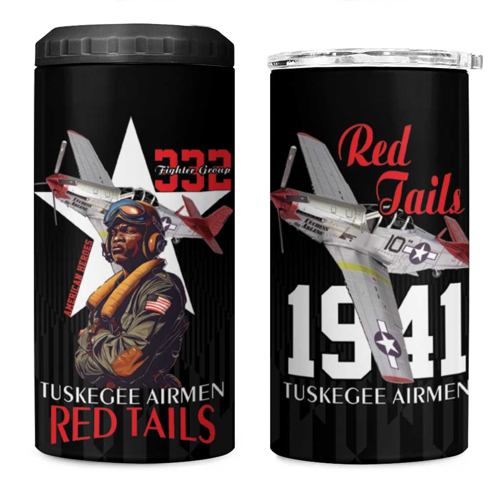 Tuskegee Airmen Red Tails Legacy 4 in 1 Can Cooler Tumbler African American Pilots - Black - African Pride