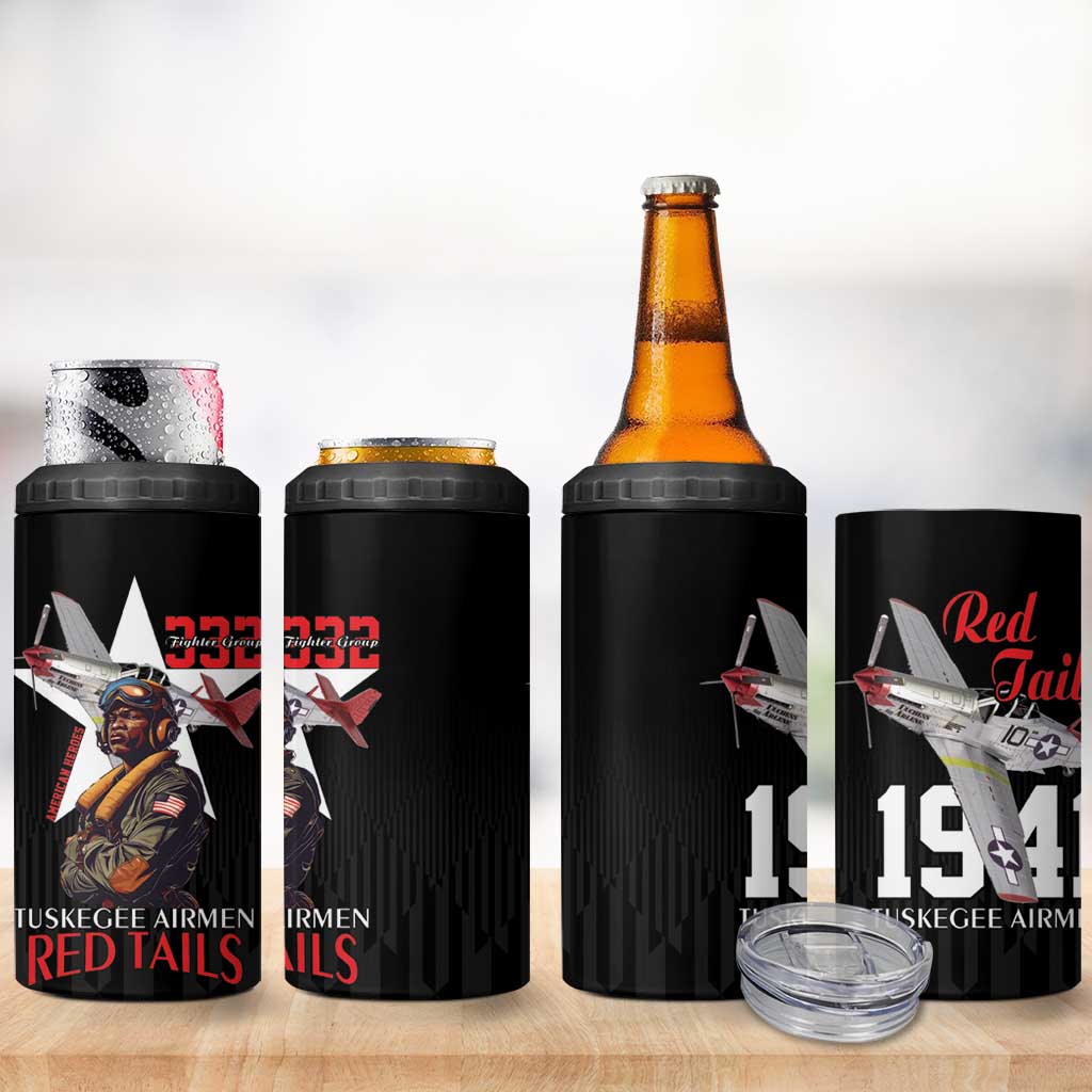 Tuskegee Airmen Red Tails Legacy 4 in 1 Can Cooler Tumbler African American Pilots - Black - African Pride