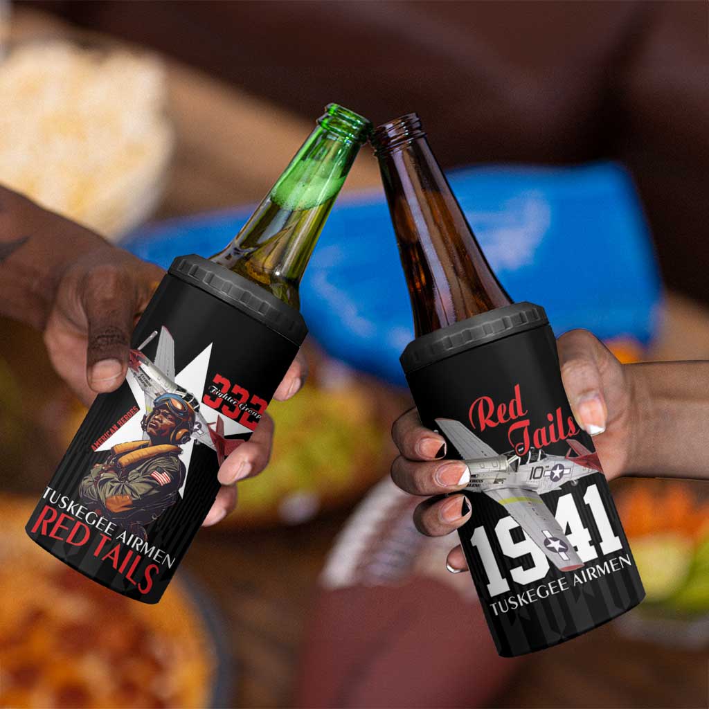 Tuskegee Airmen Red Tails Legacy 4 in 1 Can Cooler Tumbler African American Pilots - Black - African Pride