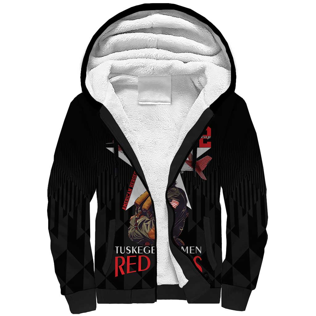 Tuskegee Airmen Red Tails Legacy Sherpa Hoodie African American Pilots - Black - African Pride