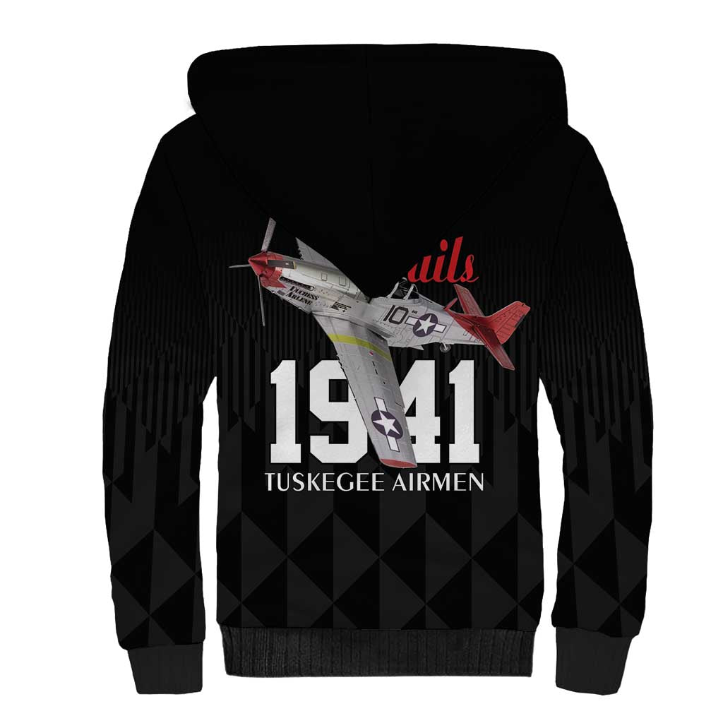 Tuskegee Airmen Red Tails Legacy Sherpa Hoodie African American Pilots - Black - African Pride
